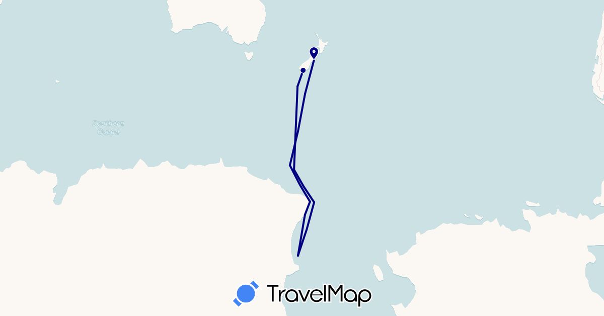 TravelMap itinerary: driving in Antarctica, New Zealand (Antarctica, Oceania)